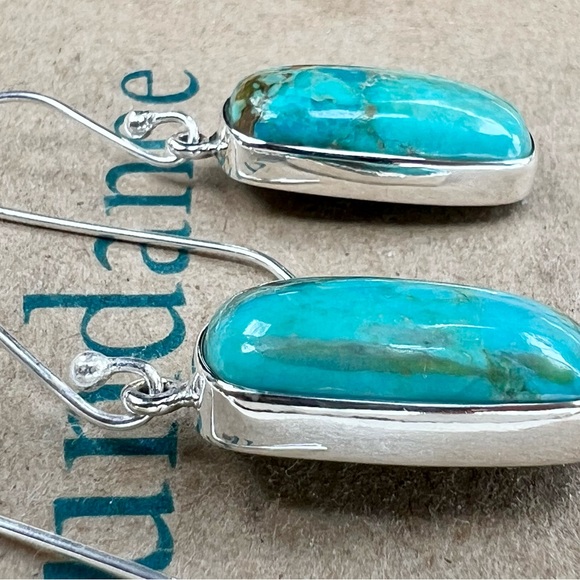 Sundance $138 NEW 1-1/2” Kingman Turquoise Sterling Silver Handmade Earrings - Picture 3 of 11